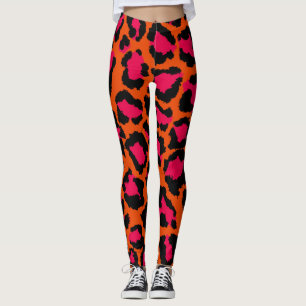Orange and pink leopard print leggings