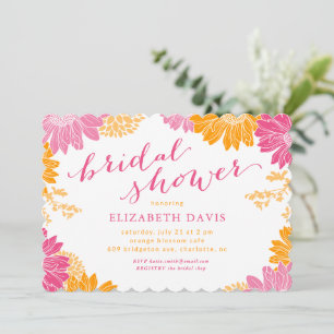 Orange and Pink Modern Floral Bridal Shower Invitation
