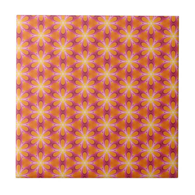Orange and Pink Pattern Ceramic Tile (Front)