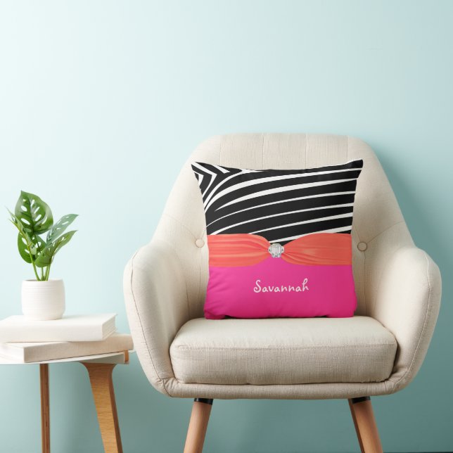 Orange and Pink Personalise Stylish Zebra Pillow (Chair)