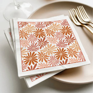 Orange and Pink Retro Floral Groovy Baby Shower Napkin