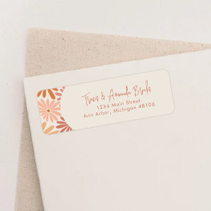 Orange and Pink Retro Floral Groovy Return Address Label