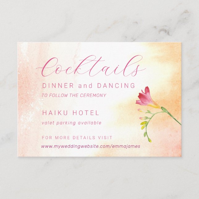 Orange and Pink Rose Detail Accommodation RSVP Car Enclosure Card (Front)