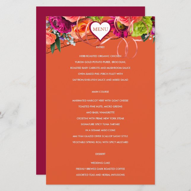 Orange and Pink Rose Menu (Front/Back)