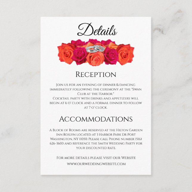 Orange and Pink Roses- Wedding Enclosure Card (Front)