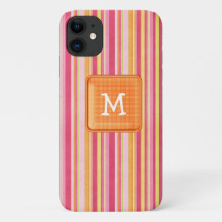 Orange and Pink Striped Monogram iPhone 11 Case