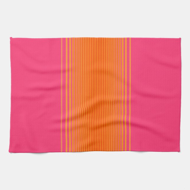 Orange and Pink Striped Pattern Tea Towel (Horizontal)
