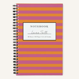 Orange And Pink Striped Personalised Notebook
