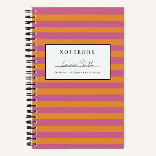 Orange And Pink Striped Personalised Notebook