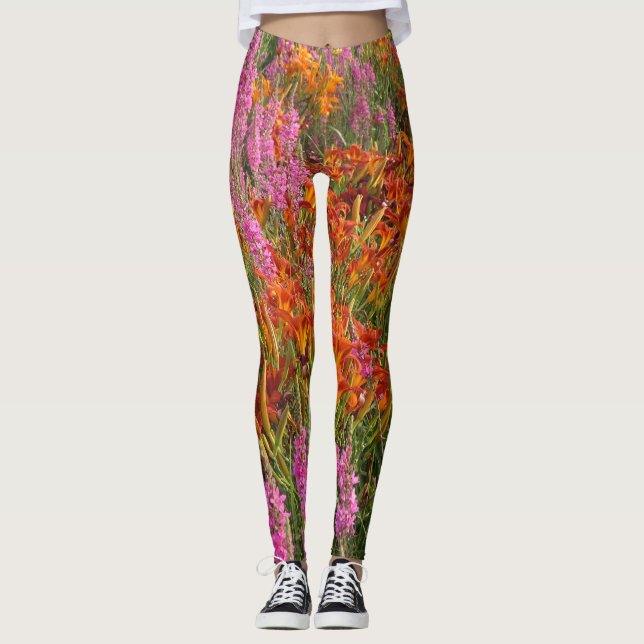Orange and Pink Summer Flowers Legging (Front)
