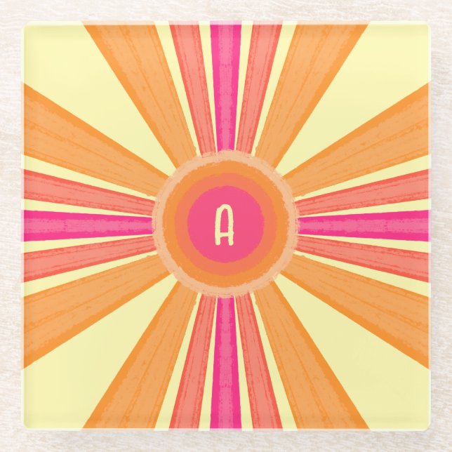 Orange and Pink Sunshine Glass Coaster (Front)