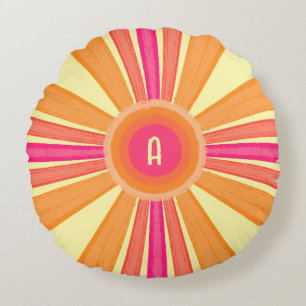 Orange and Pink Sunshine Round Cushion