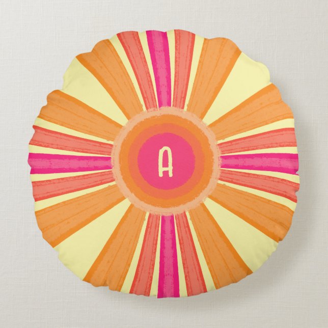 Orange and Pink Sunshine Round Cushion (Front)