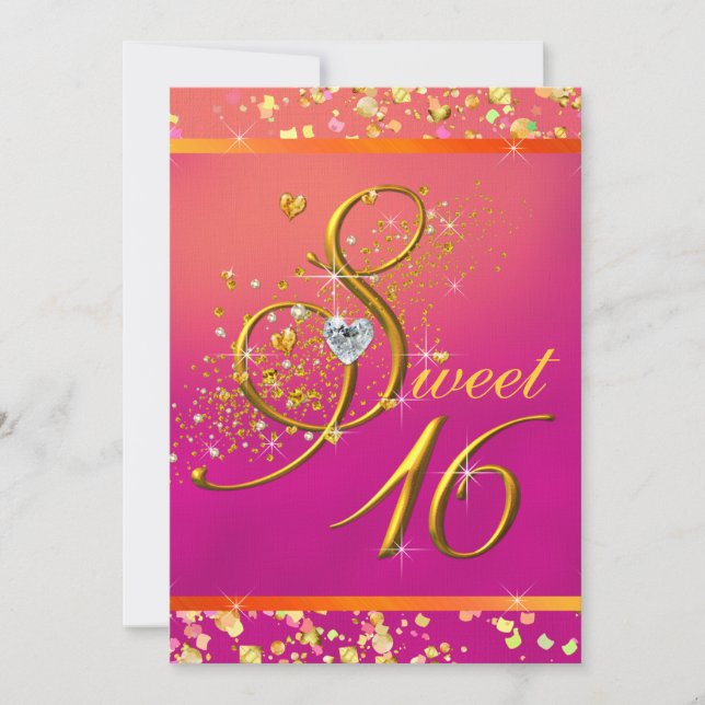 Orange and Pink Sweet Sixteen Party Invitation (Front)