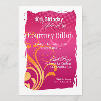 Orange and Pink Swirl 40th Birthday Party Invitation