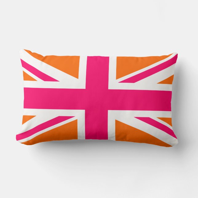 Orange and Pink Union Jack Lumbar Cushion (Front)