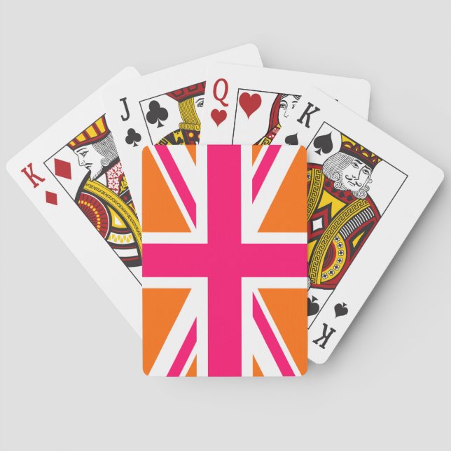 Orange and Pink Union Jack Playing Cards (Back)