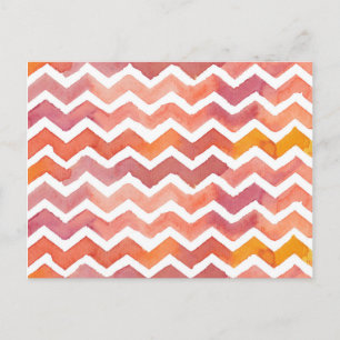 Orange and Pink Watercolor Chevron Background Postcard