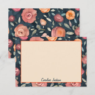 Orange and pink watercolor floral personalised card