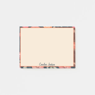 Orange and pink watercolor floral personalised post-it notes