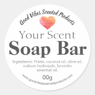 Orange And Pink Watercolor Heart Soap Bar Labels