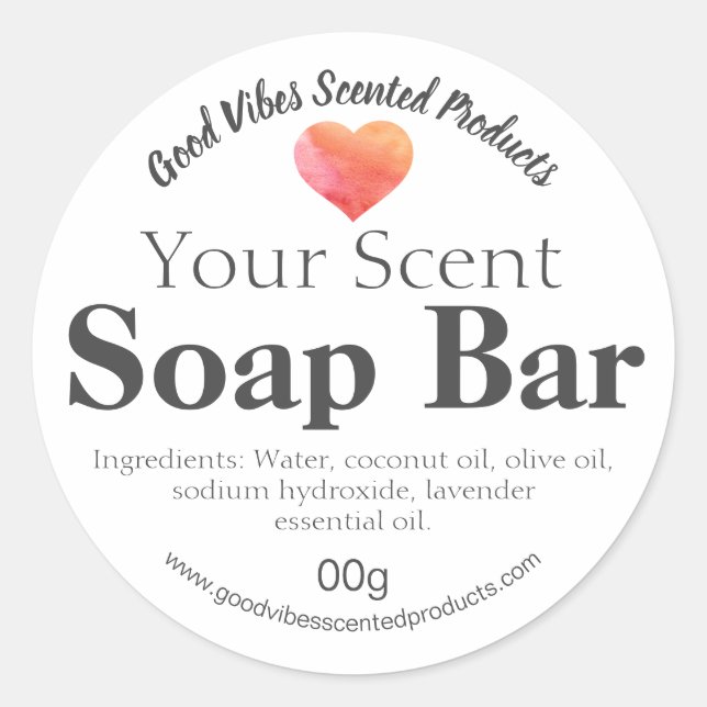 Orange And Pink Watercolor Heart Soap Bar Labels (Front)