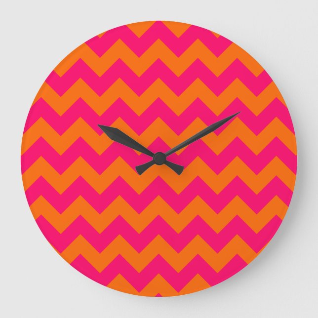 Orange and Pink Zigzag Large Clock (Front)