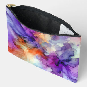 Orange and Purple Alcohol Ink Abstract Accessory Pouch