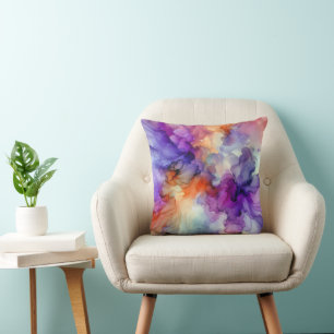 Orange and Purple Alcohol Ink Abstract Cushion