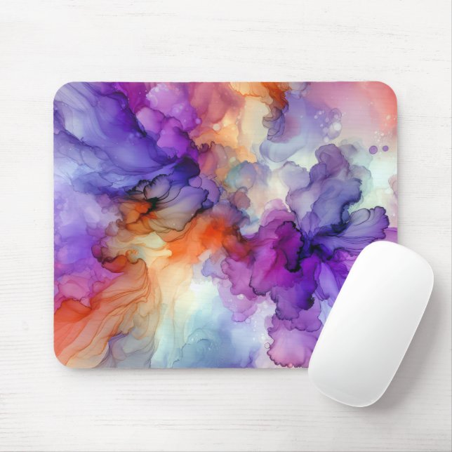 Orange and Purple Alcohol Ink Abstract Mouse Pad (With Mouse)