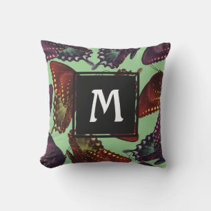 Orange and Purple Butterflies Monogram Cushion