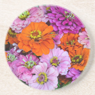 Orange and purple dahlia flowers coaster