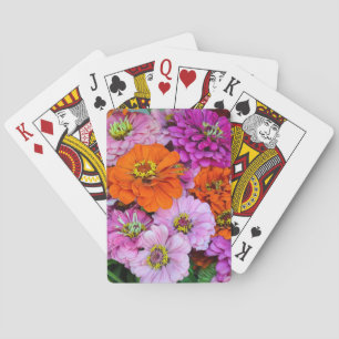 Orange and purple dahlia flowers playing cards
