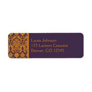 Orange and Purple Damask Return Address Label