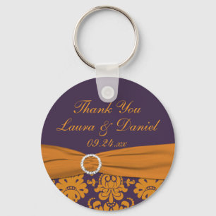 Orange and Purple Damask Wedding Favour Keychain