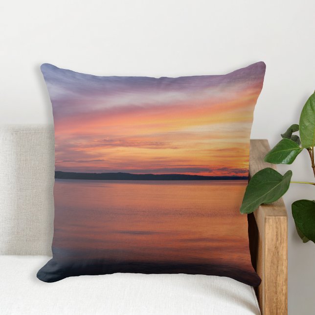 Orange And Purple Evening Sunset Over Lake Photo Cushion (Creator Uploaded)