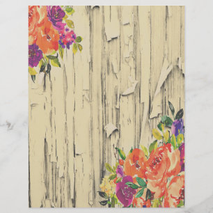 Orange and purple flowers on wood