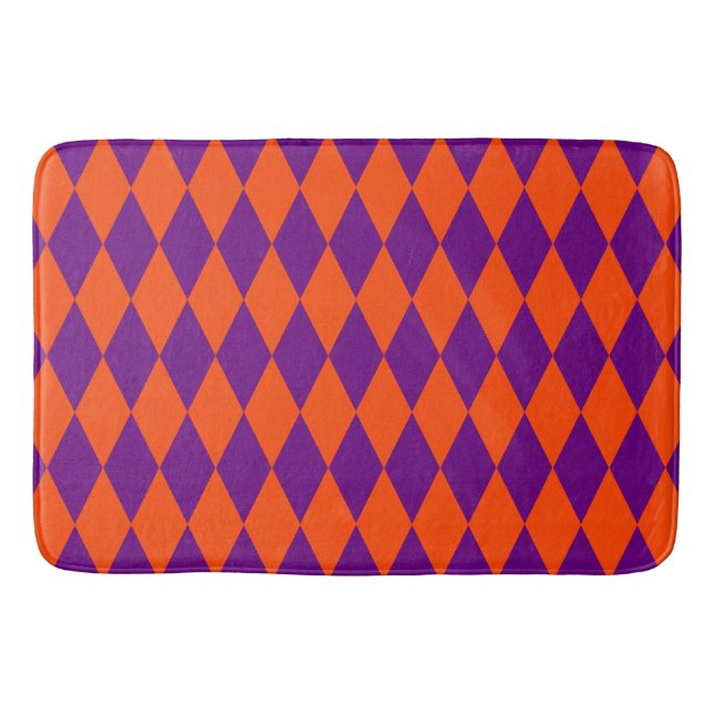 Orange and Purple Harlequin Checkered Design  Bath Mat (Front)