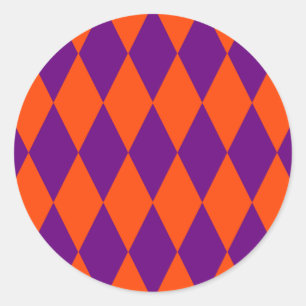 Orange and Purple Harlequin Checkered Design Classic Round Sticker