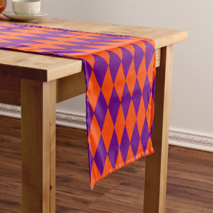 Orange and Purple Harlequin Checkered Design Short Table Runner