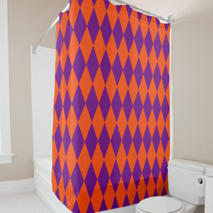 Orange and Purple Harlequin Checkered Design Shower Curtain