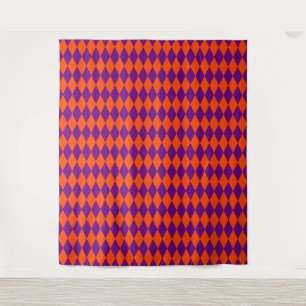Orange and Purple Harlequin Checkered Design  Tapestry