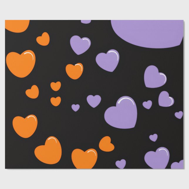 orange and purple heart pattern wrapping paper (Flat)