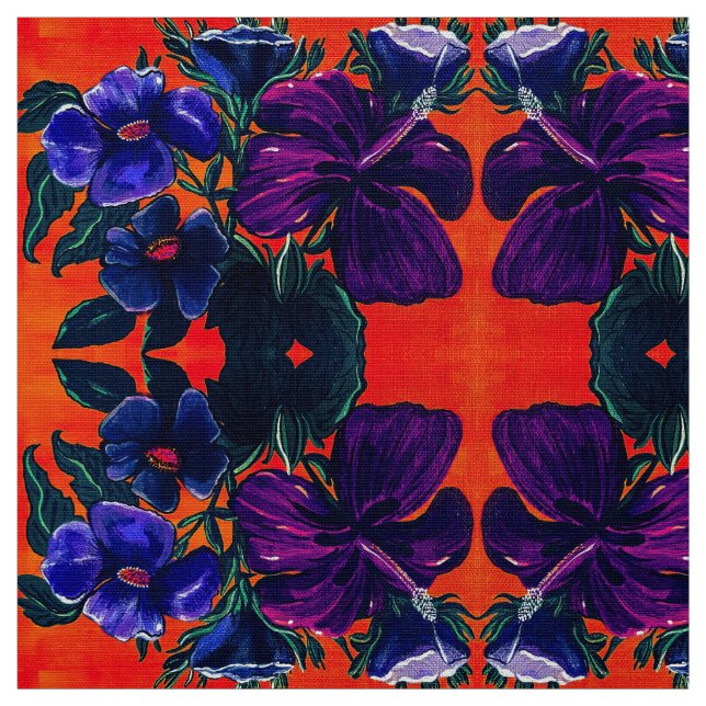Orange and Purple Lilies Fabric  (Swatch)