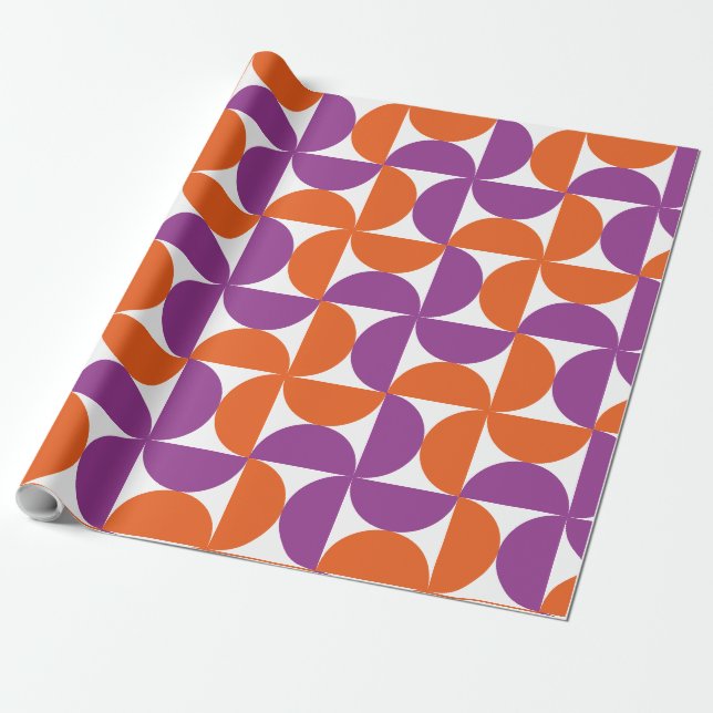 Orange and Purple Mid Century Modern Pattern Wrapping Paper (Unrolled)
