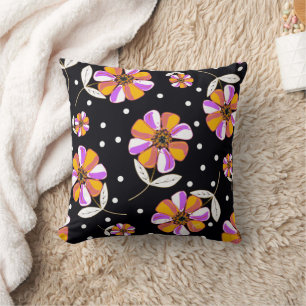 Orange and Purple Pansies with Polka Dots Cushion