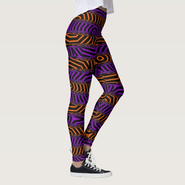 Orange and Purple Spooky Stripes Leggings (Right)