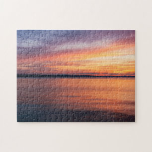 Orange And Purple Sunset Clouds Over Lake Water Jigsaw Puzzle
