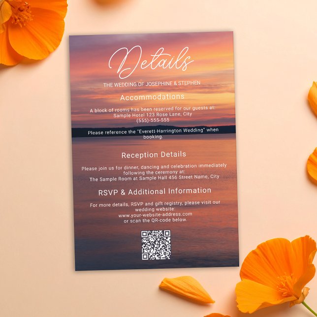 Orange And Purple Sunset Over Lake Photo Wedding Enclosure Card (Creator Uploaded)