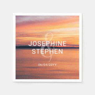 Orange And Purple Sunset Photo Custom Wedding Napkin